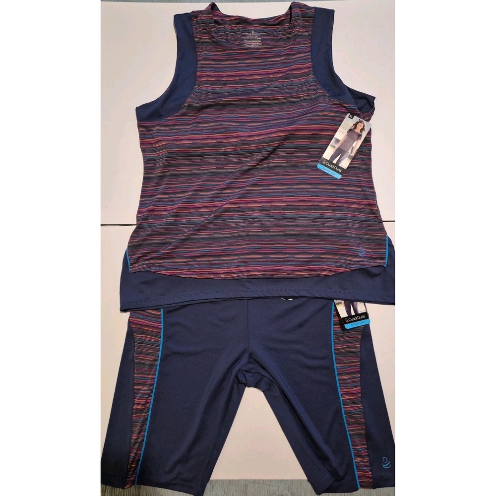 NWT Cuddl Duds Softech Cool Ladies Navy Hi Waisted Bike Shorts & Tank Top XL